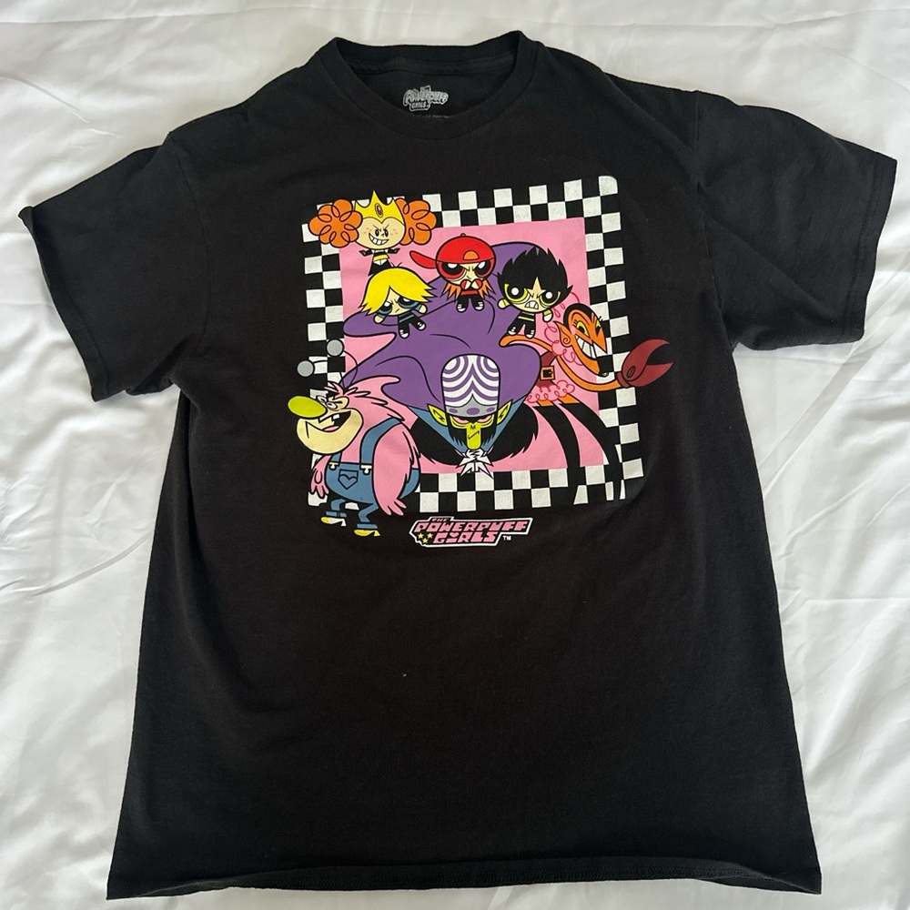 Y2K The Powerpuff Girls Checkered Black Tshirt Size Medium Cartoon Retro 2000s‎